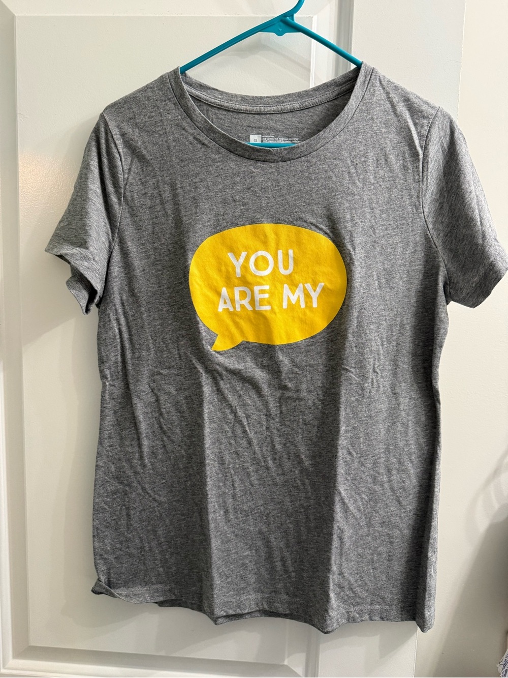 Women’s Gray Tee with Yellow “You Are My” Speech Bubble Graphic